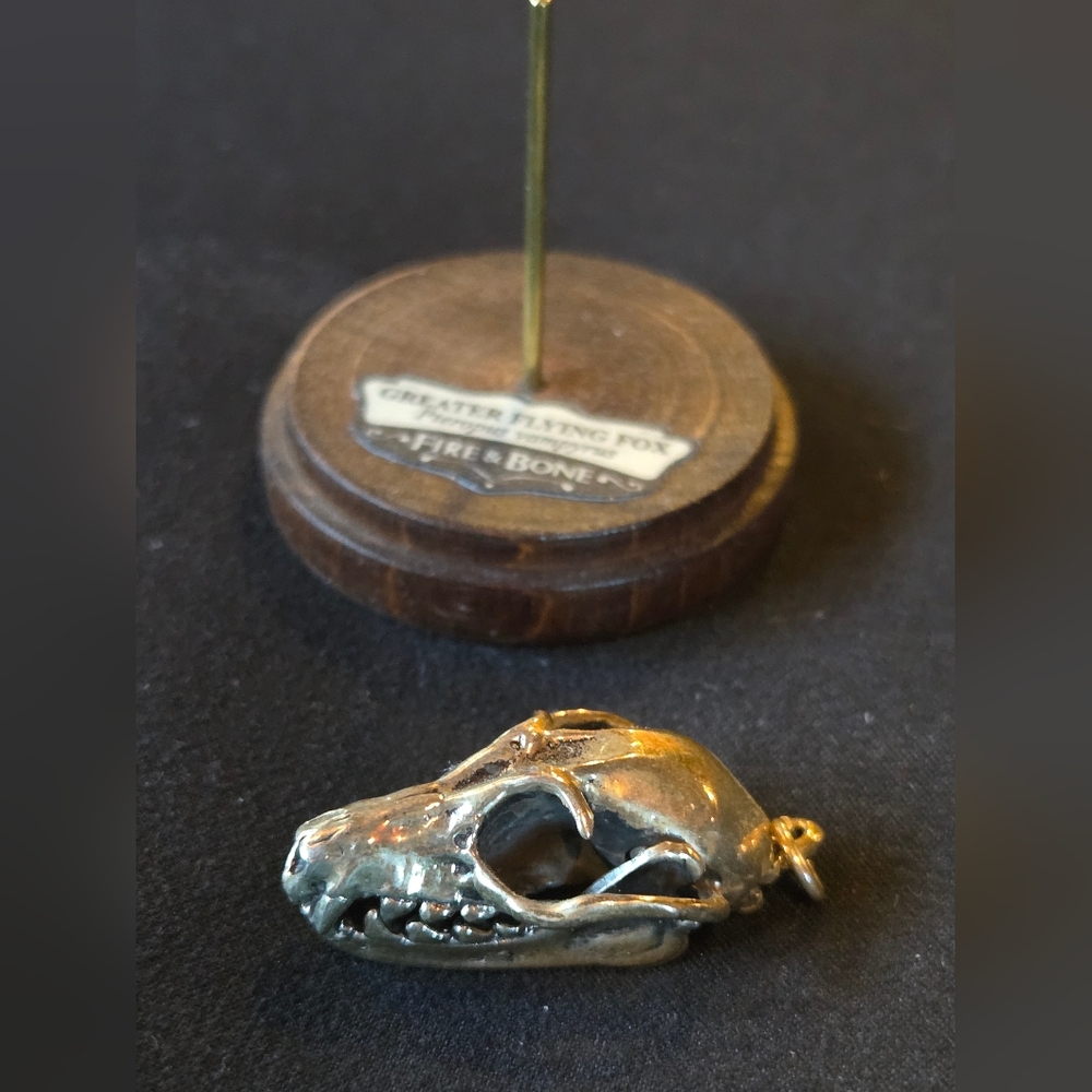 Fire & Bone Sterling Silver Greater Flying Fox Bat Skull Pendant Necklace - Picture 9 of 9